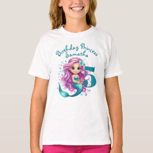Camiseta Chica de cumpleaños de Sirena pequeña verde azulad