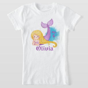 Camiseta Chica de cumpleaños de sirena personalizada