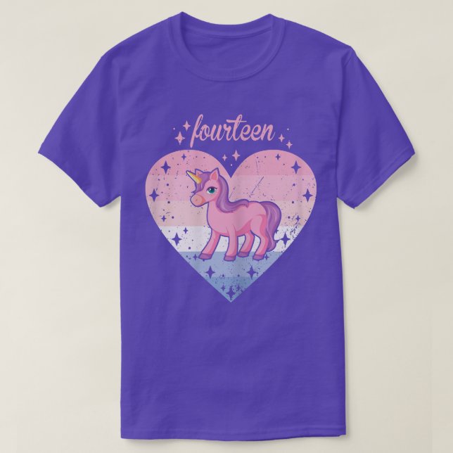Camiseta Chica de cumpleaños de Unicornio de 14 años (Diseño del anverso)