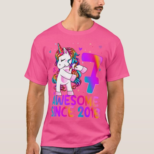 Camiseta Chica De Cumpleaños De Unicornio De 7 Años (Anverso)