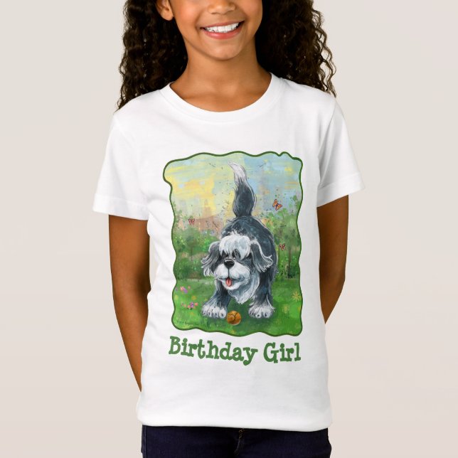 Camiseta Chica de cumpleaños del perro de oveja agobiante (Anverso)