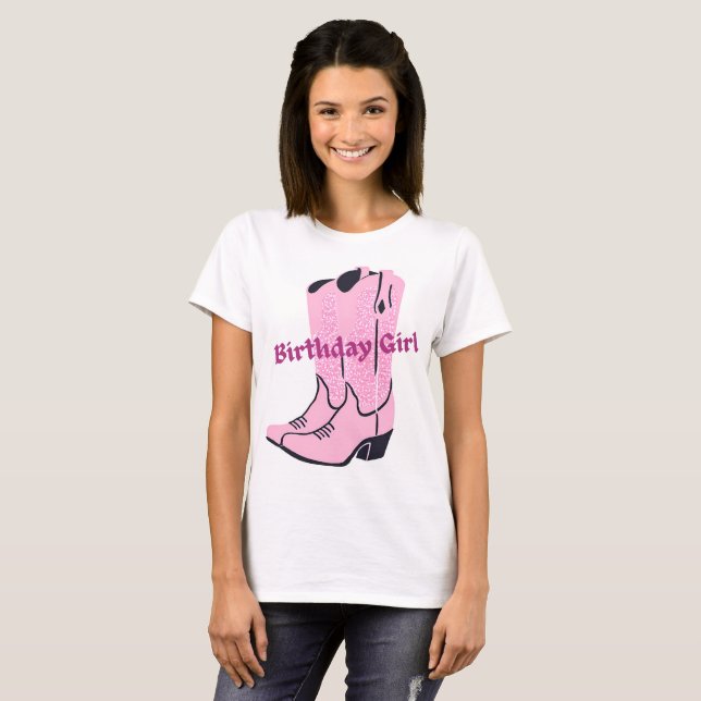 Camiseta Chica de cumpleaños Esparkle rosa Cowboy borra cam (Anverso completo)