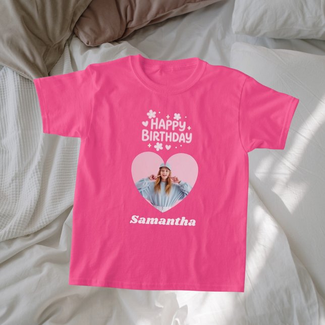 Camiseta Chica de cumpleaños foto rosa corazón (Subido por el creador)