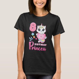 Camiseta Chica De Cumpleaños Gato De 8 Años Con Unicornio C
