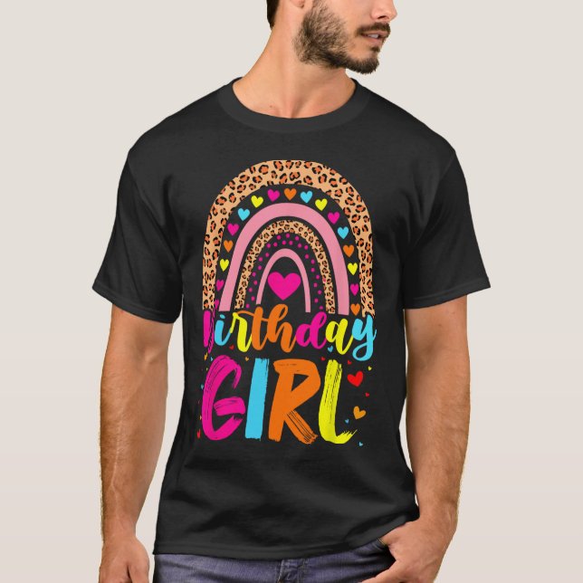 Camiseta Chica de cumpleaños Leopard Rainbow Birthday Party (Anverso)