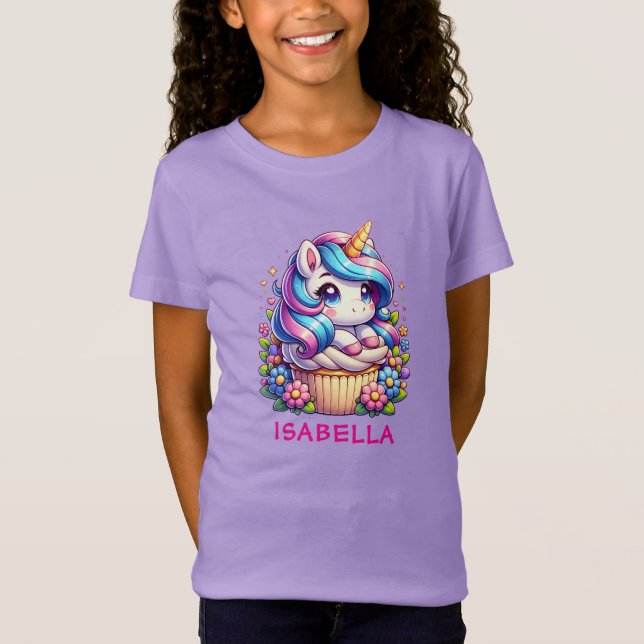 Camiseta Chica de cumpleaños personalizado de unicornio y t (Anverso)