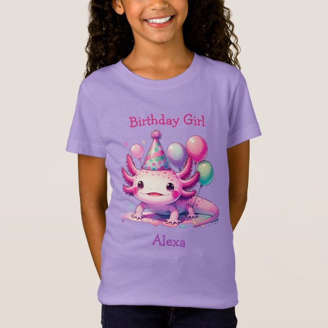 Camiseta Chica de cumpleaños personalizado | Tema de Axolot (Anverso)