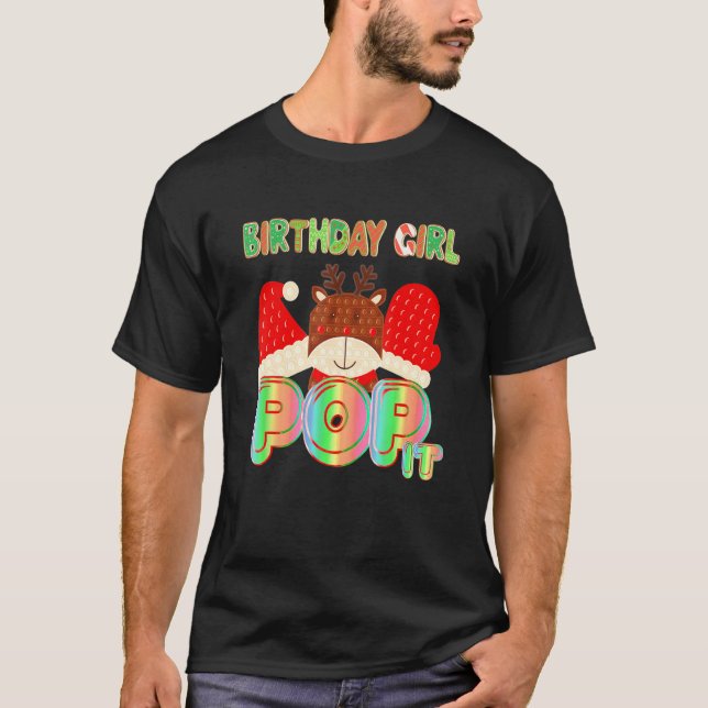 Camiseta Chica de cumpleaños Pop It Reindeer Santa Hat Navi (Anverso)