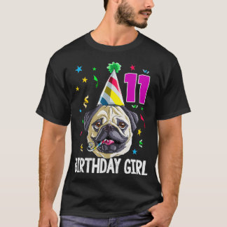 Camiseta Chica de cumpleaños Pug 11.ª  de 11 niños Chicas r