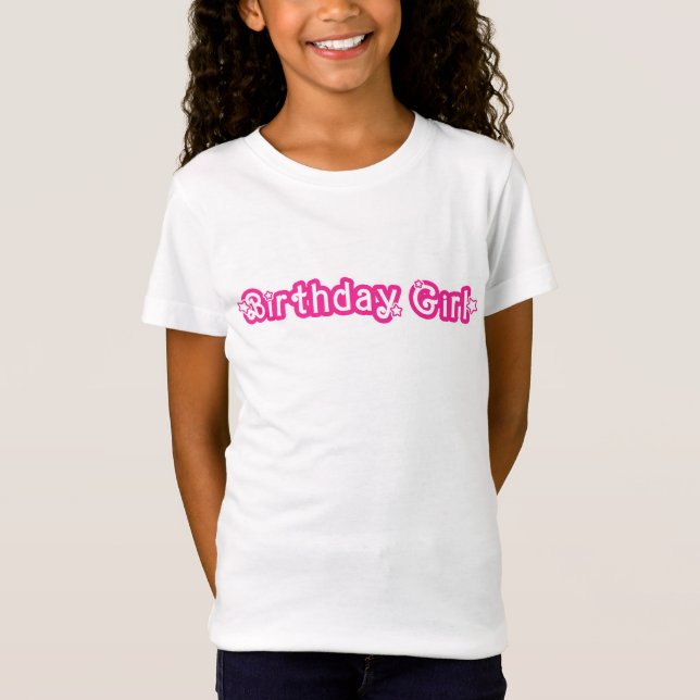 Camiseta Chica de cumpleaños rosa y blanco con estrellas (Anverso)