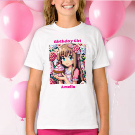 Camiseta Chica de cumpleaños rosado del Chica de arte de Pi