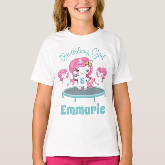 Camiseta Chica de cumpleaños Shirt Unicorn Trampoline Fiest (Anverso)