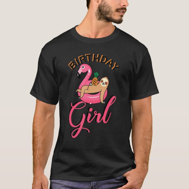 Camiseta Chica de cumpleaños Sloth Flamingo Pineapple Pool  (Anverso)