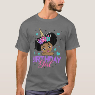 Camiseta Chica de cumpleaños Unicorn Princesa Negra Afro