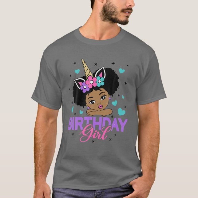 Camiseta Chica de cumpleaños Unicorn Princesa Negra Afro (Anverso)
