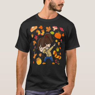Camiseta Chica de Dabbing Autumn Maple Pumpkin Fall Season 