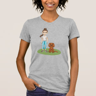 Camiseta Chica de dibujos animados y perro Cavalier King Ch
