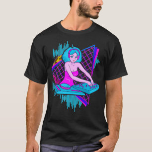 Camiseta Chica de DJ de ondas de vapor Synthwave de los año