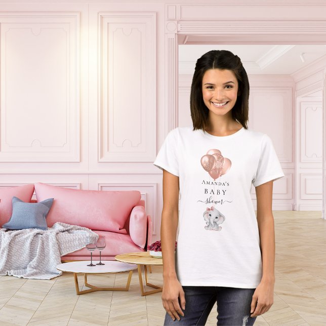 Camiseta chica de elefantes en globos rosa de Baby Shower (Subido por el creador)
