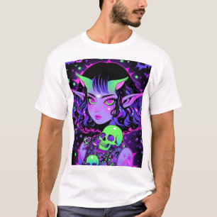Camiseta Chica de Elf Anime, alieno verde y morado