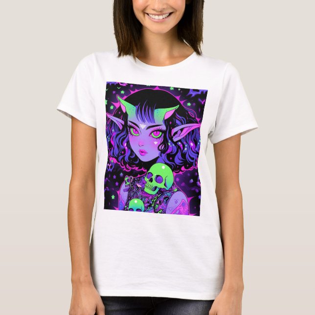 Camiseta Chica de Elf Anime, alieno verde y morado (Anverso)