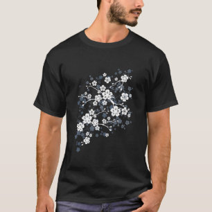 Camiseta Chica de estampado de flor de cerezo azul marino y
