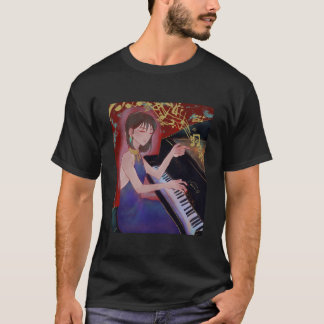 Camiseta Chica de estilo anime tocando piano música elegant