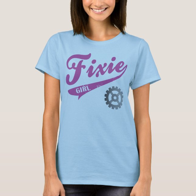 Camiseta Chica de fixias, diseño de bicicletas Rosa/gris (Anverso)