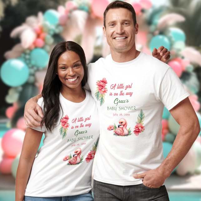 Camiseta Chica de flamenco rosado de verano tropical Baby S (Tropical Summer Pink Flamingo Girl Baby Shower T-Shirt)
