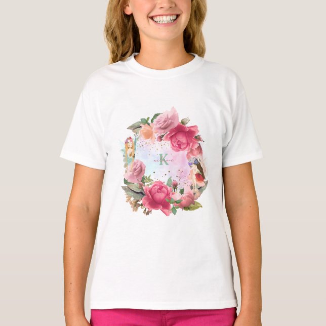 Camiseta Chica De Flores Y Fe Rosadas (Anverso)