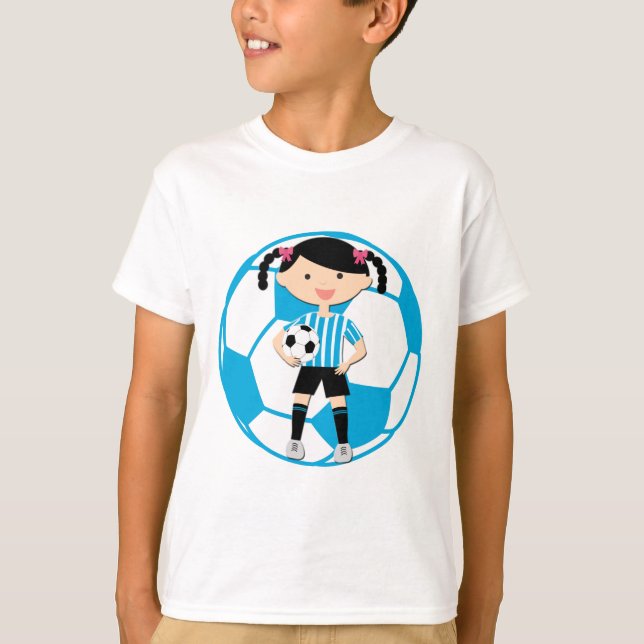 Camiseta Chica de fútbol 2 y franjas azul y blanca de bola (Anverso)