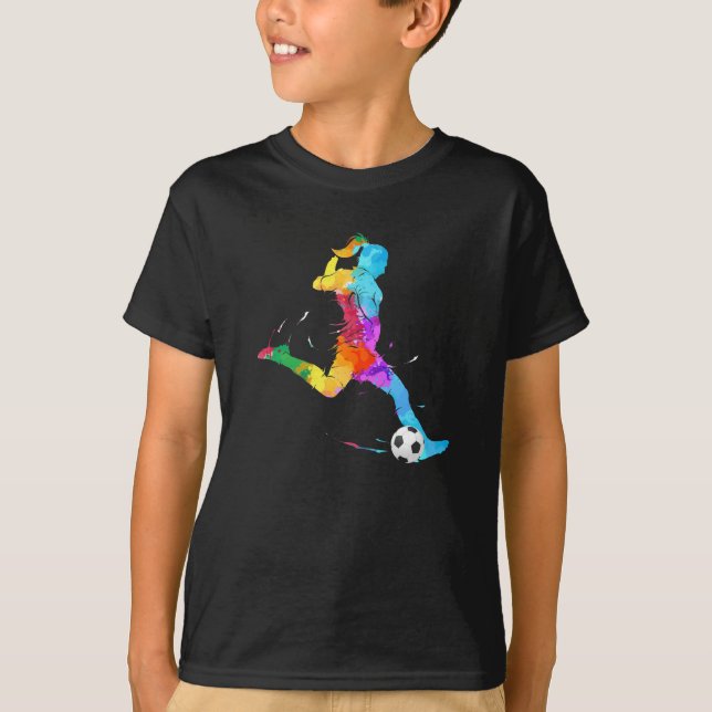 Camiseta Chica de fútbol, colorido arte de fútbol (Anverso)