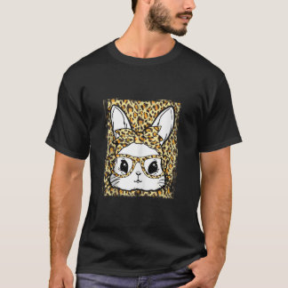 Camiseta Chica de gafas de leopardo de la cara de conejo li