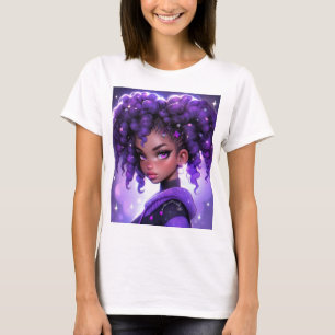 Camiseta Chica de galaxia púrpura con pelo rizado