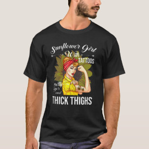 Camiseta Chica De Girasol Con Tatuajes Bonitos Ojos Grueso