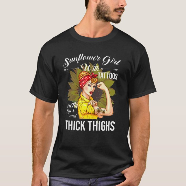 Camiseta Chica De Girasol Con Tatuajes Bonitos Ojos Grueso (Anverso)