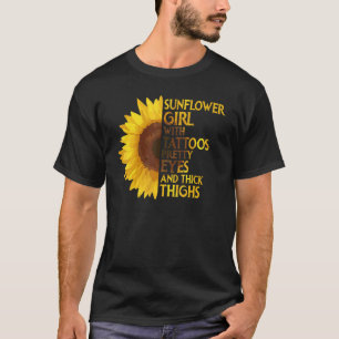 Camiseta Chica de girasoles con tatuajes ojos bonitos y mus
