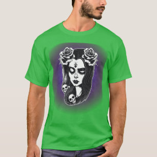 Camiseta Chica de Gótico con calaveras y rosas 2