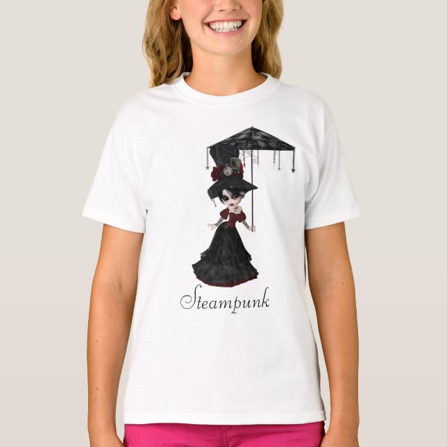 Camiseta Chica de Gótico Steampunk y Parasol (Anverso)