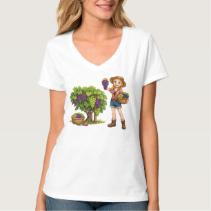 Camiseta Chica de granja recogiendo uvas, arte de cosecha d
