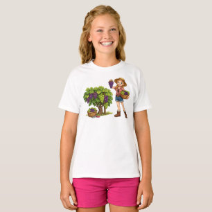 Camiseta Chica de granja recogiendo uvas, arte de cosecha d