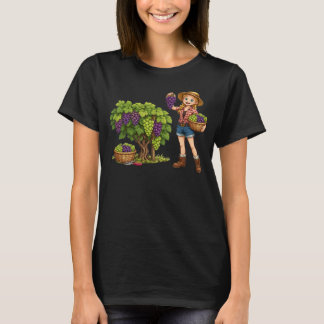 Camiseta Chica de granja recogiendo uvas, arte de cosecha d