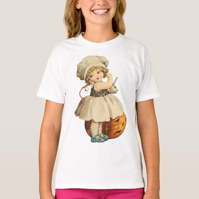 Camiseta Chica de Halloween tallando Apple (Anverso)
