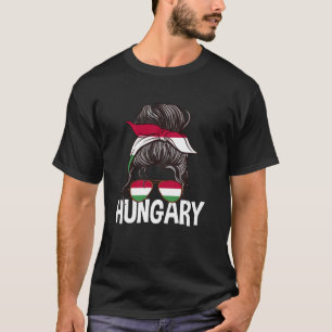 Camiseta Chica de Hungría Moño de Pelo Desordenado Bandera 