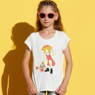 Camiseta Chica de jardinería y pelo rubio de chica de flor