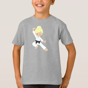 Camiseta Chica de karate, Chica lindo, cinturón negro, pelo