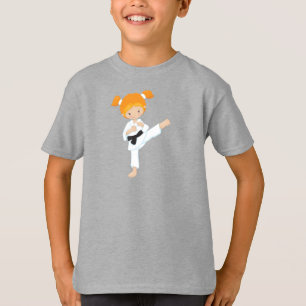 Camiseta Chica de karate, Chica lindo, cinturón negro, pelo