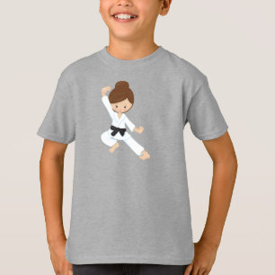 Camiseta Chica de karate, Chica lindo, cinturón negro, pelo