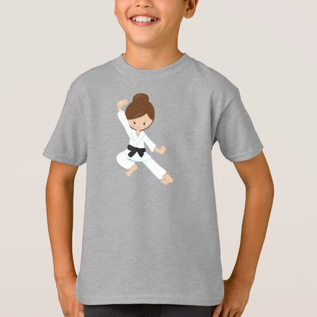 Camiseta Chica de karate, Chica lindo, cinturón negro, pelo (Anverso)