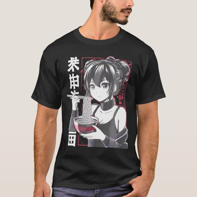 Camiseta Chica De Kawaii Anime Comer Fideos De Ramen Japone (Anverso)
